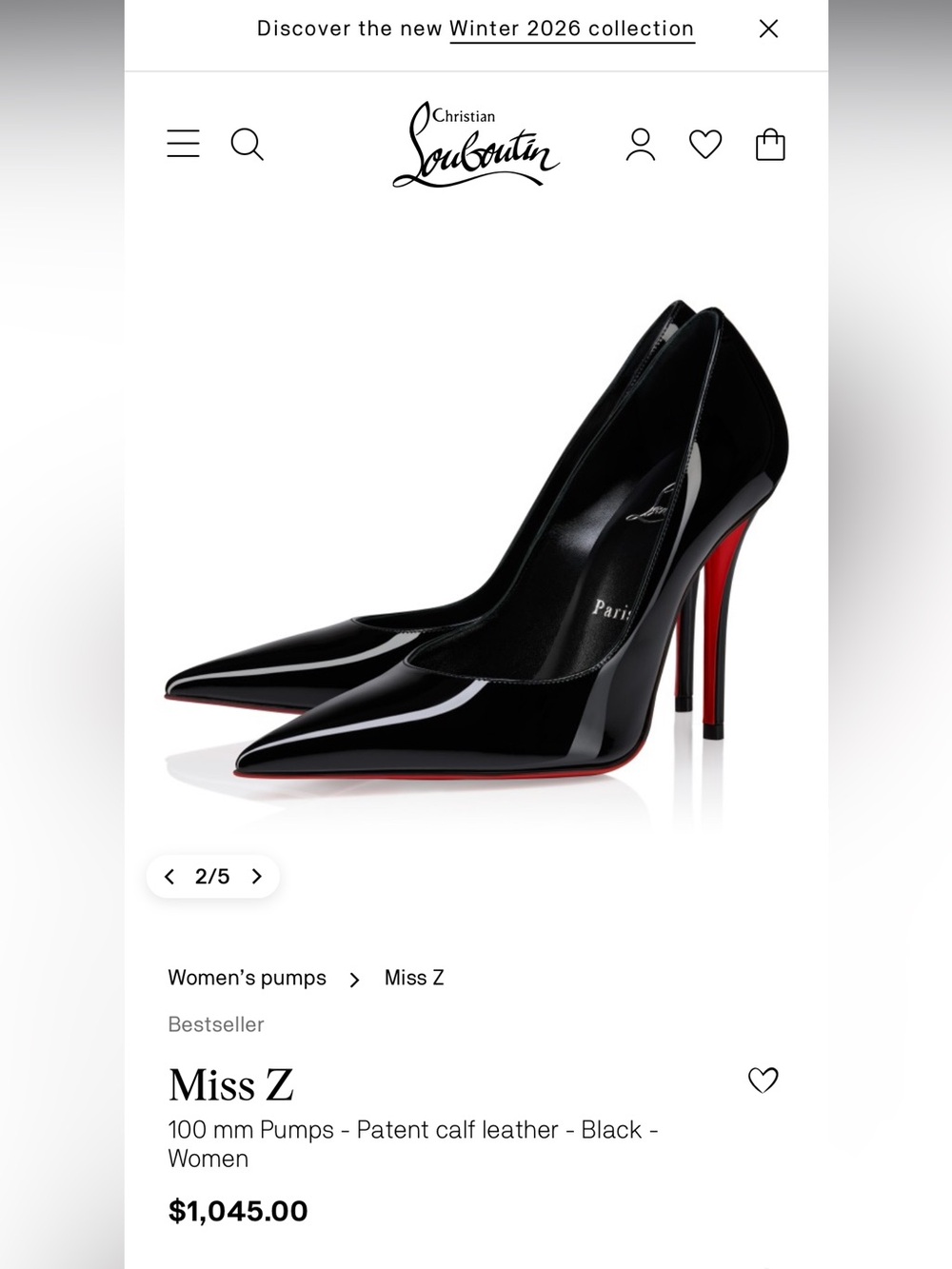 Christian Louboutin Black Patent Pointed-Toe Miss Z 100 Stiletto Pumps